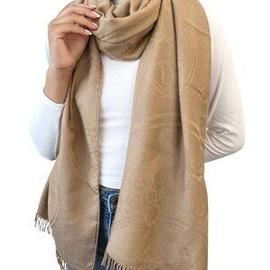 HERMES Vintage H Logo New Libris Shawl Scarf Wrap Fringe Beige Cashmere [106024]